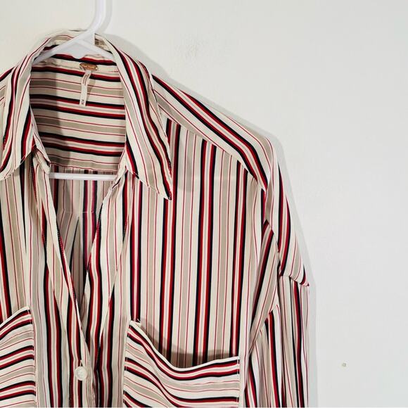 Free People Mad About You Satin Striped V Neck Button Down Shirt Medium - Picture 4 of 15